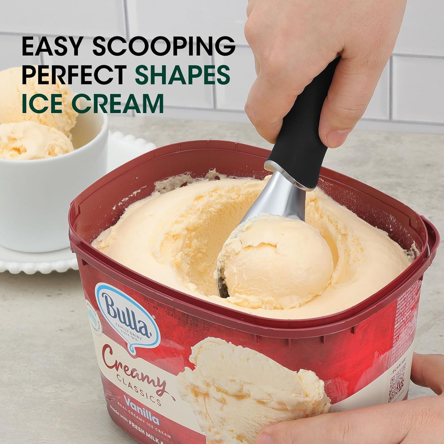 Heavy Duty Ice Cream Scoop - Upgraded Anti-Fracture Design, Comfortable Grip Long Handle, Effortless Scooping & Dishwasher Safe, Black