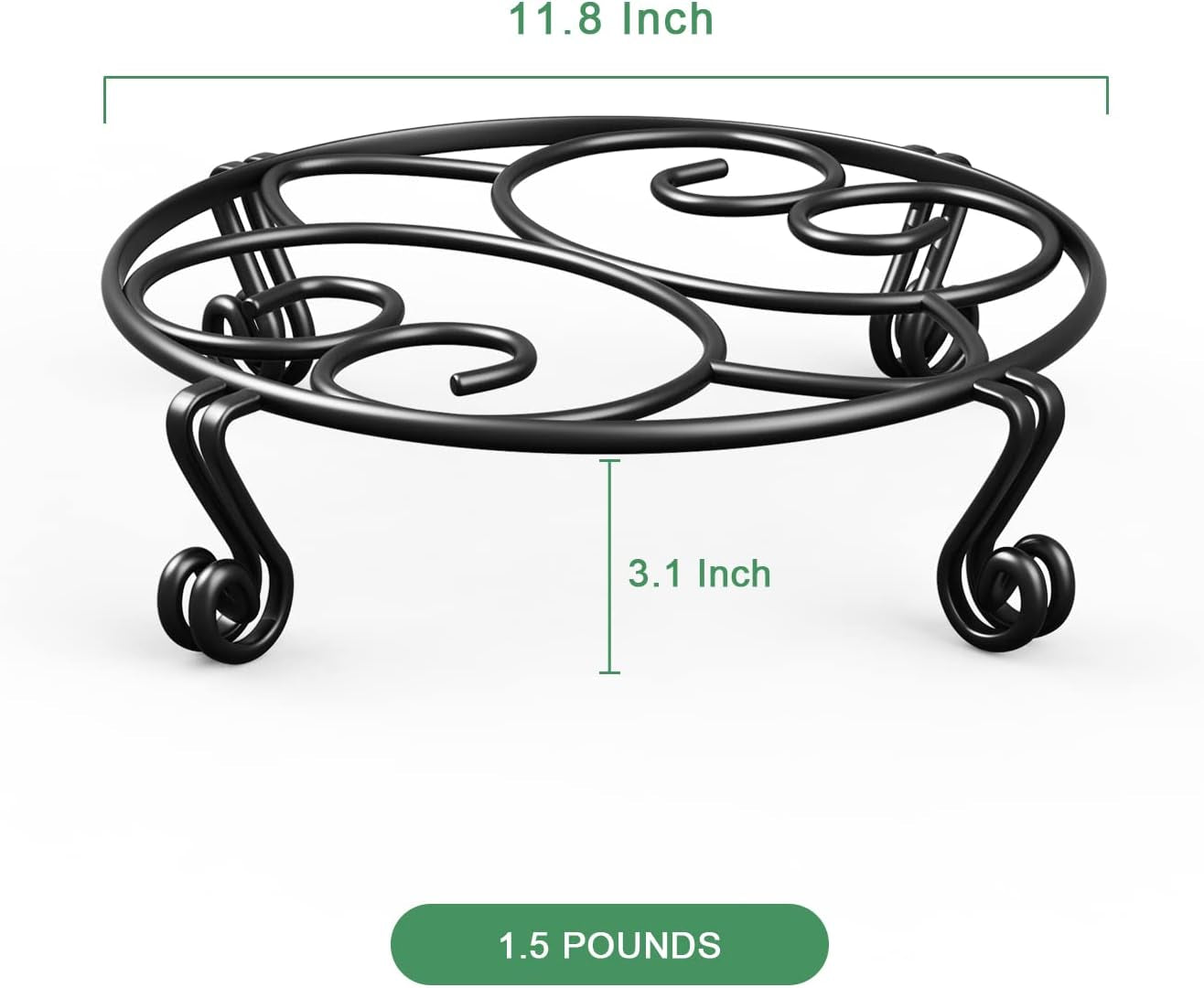 2 Pack Plant Stand for Flower Pot Heavy Duty Potted Holder Indoor Outdoor Metal Rustproof Iron Garden Container round Supports Rack for Planter (11.8Inches, Black)