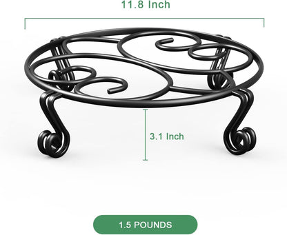 2 Pack Plant Stand for Flower Pot Heavy Duty Potted Holder Indoor Outdoor Metal Rustproof Iron Garden Container round Supports Rack for Planter (11.8Inches, Black)