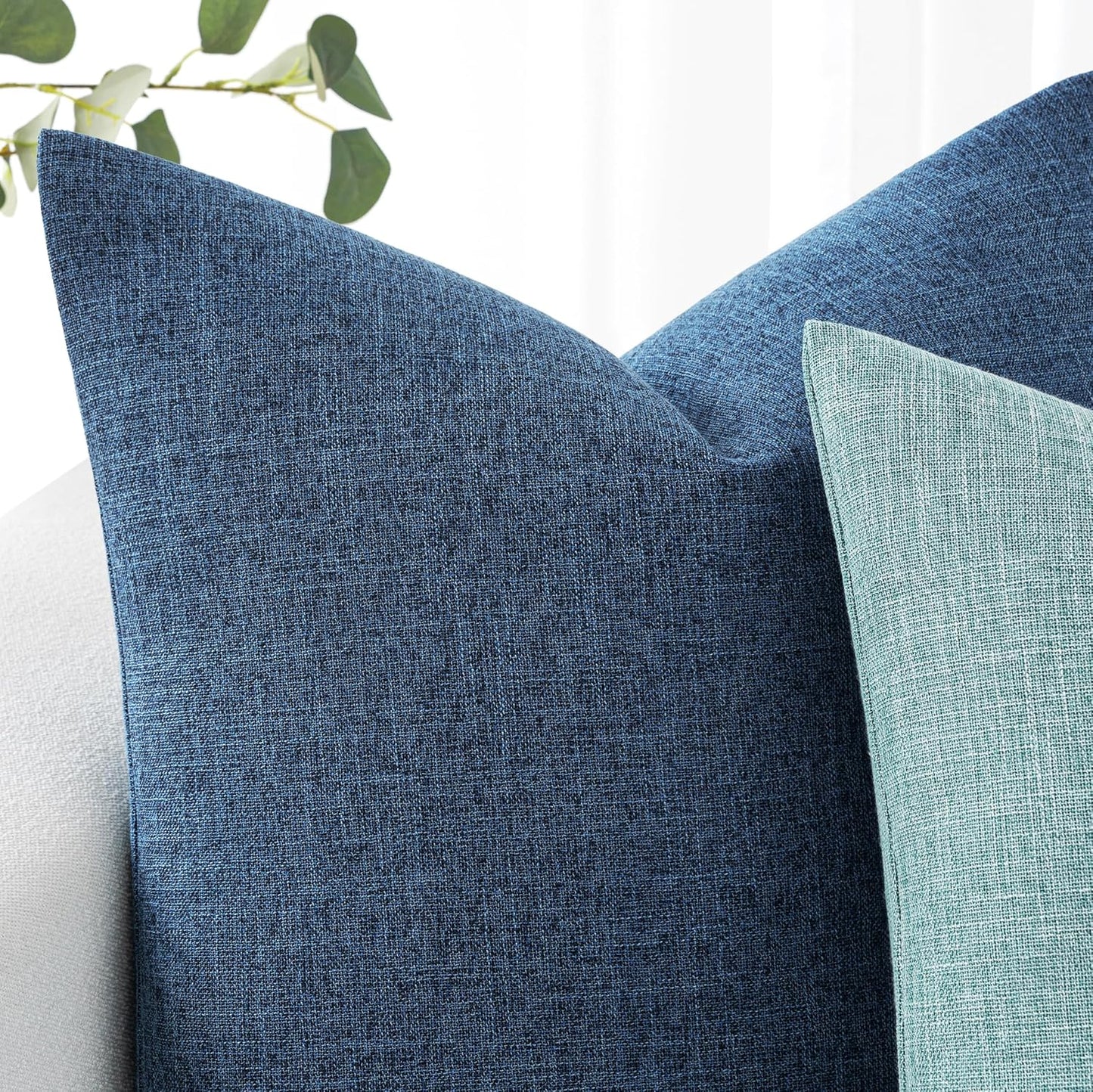 Pack of 2 Decorative Linen Burlap Coastal Pillow Covers Farmhouse Accent Pillowcases for Sofa Car Couch Bedroom Living Room Decor 18X18 Inch Blue