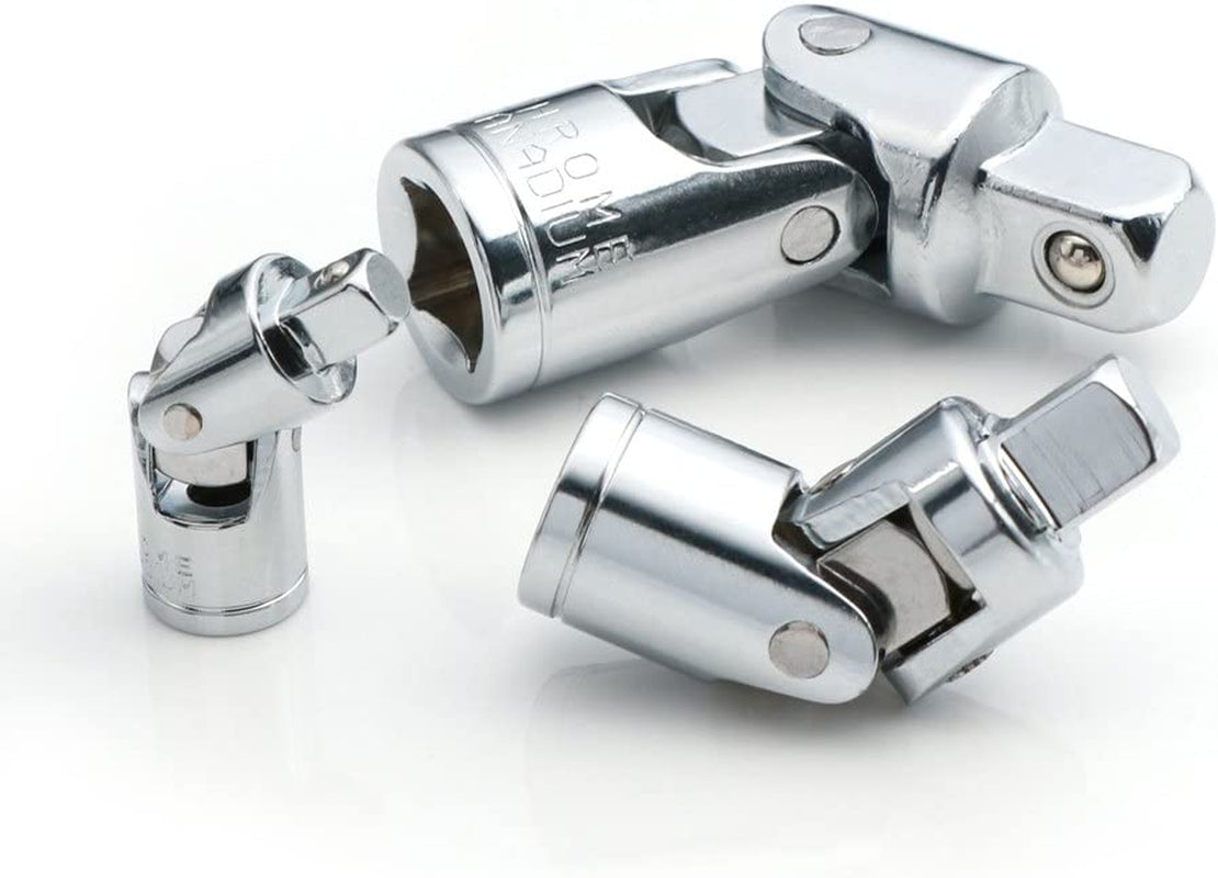 Universal Joint Set, Joint Adapter Ratchet Socket, Universal Sleeve Manual Tool Designed for All the Hexagonal Side Handle, 1/4-Inch, 3/8-Inch, 1/2-Inch Drive Set, 3-Piece, Chrome Vanadium Steel