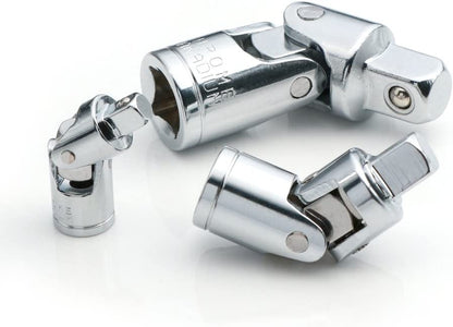 Universal Joint Set, Joint Adapter Ratchet Socket, Universal Sleeve Manual Tool Designed for All the Hexagonal Side Handle, 1/4-Inch, 3/8-Inch, 1/2-Inch Drive Set, 3-Piece, Chrome Vanadium Steel