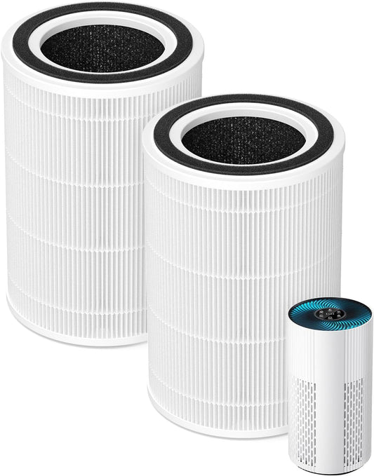 2-Pack HAP604 HEPA Air Filter for ECOSELF HAP604 Air Purifiers - 360° Air Intake & Outlet, 3-in-1 Filtration System for Large Rooms up to 1076 Ft², Ideal for Bedrooms and Pet Owners