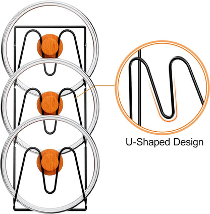 2 Pack Pot Lid Organizer Rack, 6-Tier Pot Lids Holder for Cabinet Door/Wall, No Drilling Adhesive Wall/Door Mounted Rustproof Pot and Pan Cover for Kitchen Storage, Classic Black