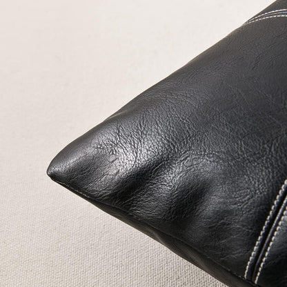 2 Packs Black Lumbar Plaid Faux Leather Decorative Throw Pillow Covers 12X20 Inch for Living Room Couch Bed Sofa, Boho Farmhouse Home Decor, Hand Stitched Rectangle Cushion Case 30X50 Cm