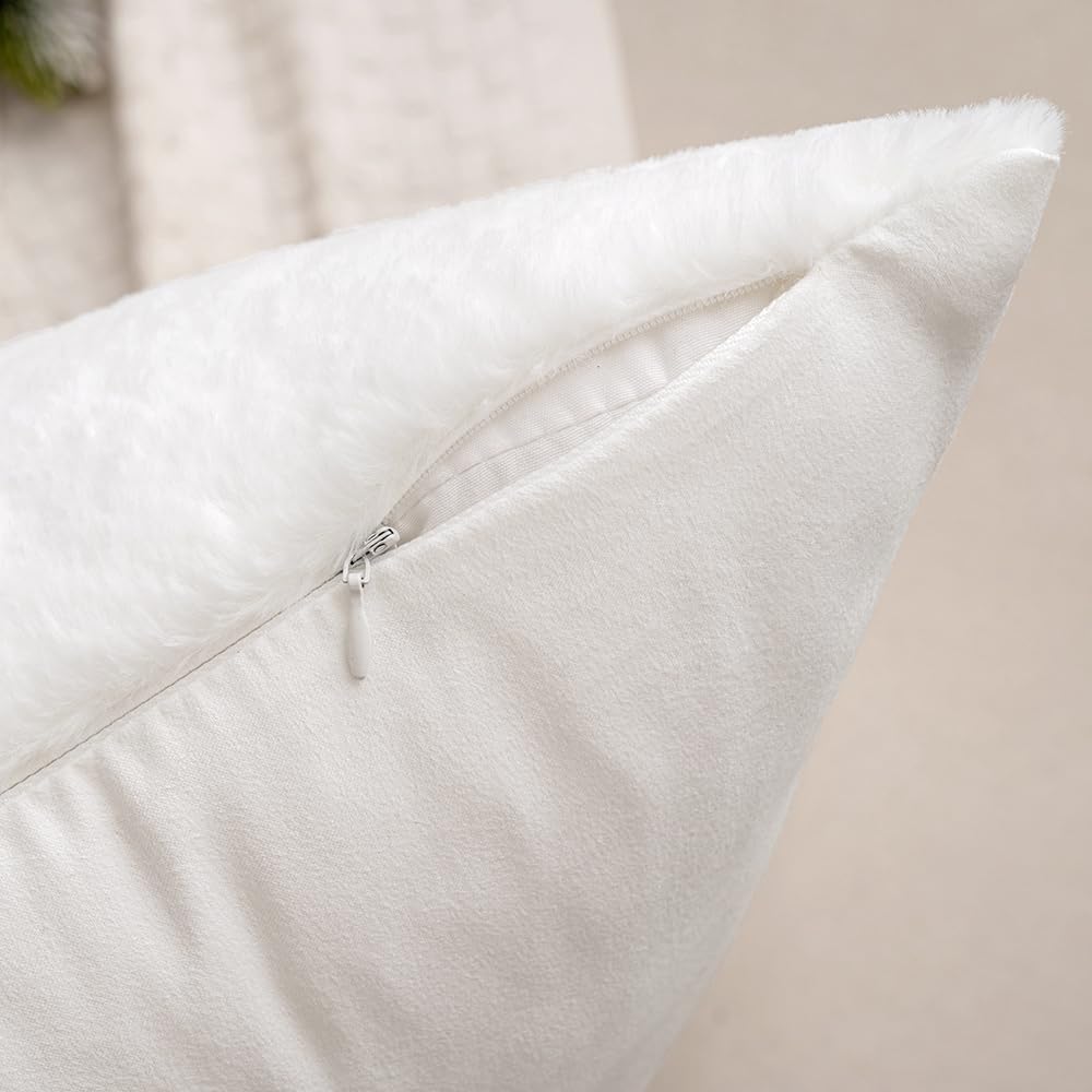 Pack of 2 Christmas Decorative Throw Pillow Covers Soft Faux Fur Pillow Cases with Embroidery Snowflake Winter Cute Pillowcases Holiday Decor for Couch Sofa Bedroom, 18×18 Inch, Black