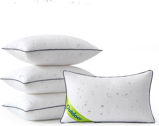 12X20 Outdoor Pillows, Pack of 4 Water Resistant Waterproof Pillow Inserts Decorative Stuffer for Sofa Couch Patio and Garden