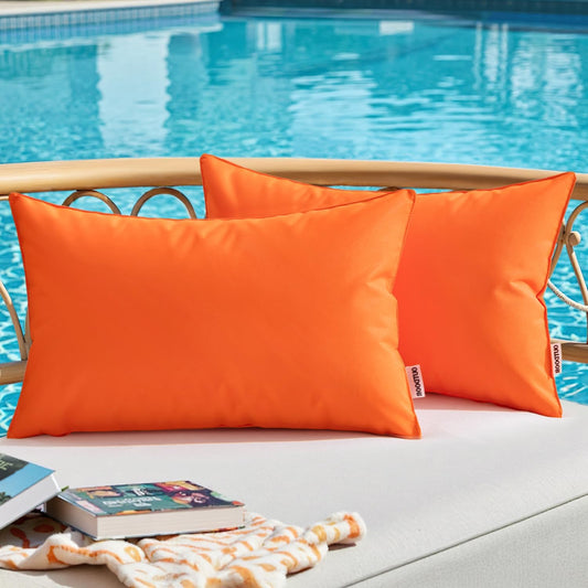 Outdoor Pillow Covers Orange Waterproof Fall Decorative Patio Throw Pillow Covers Fade Resistant for Furniture Tent Couch Sofa Living Room Pack of 2 Spring Summer Pillowcases 12X20 Inch