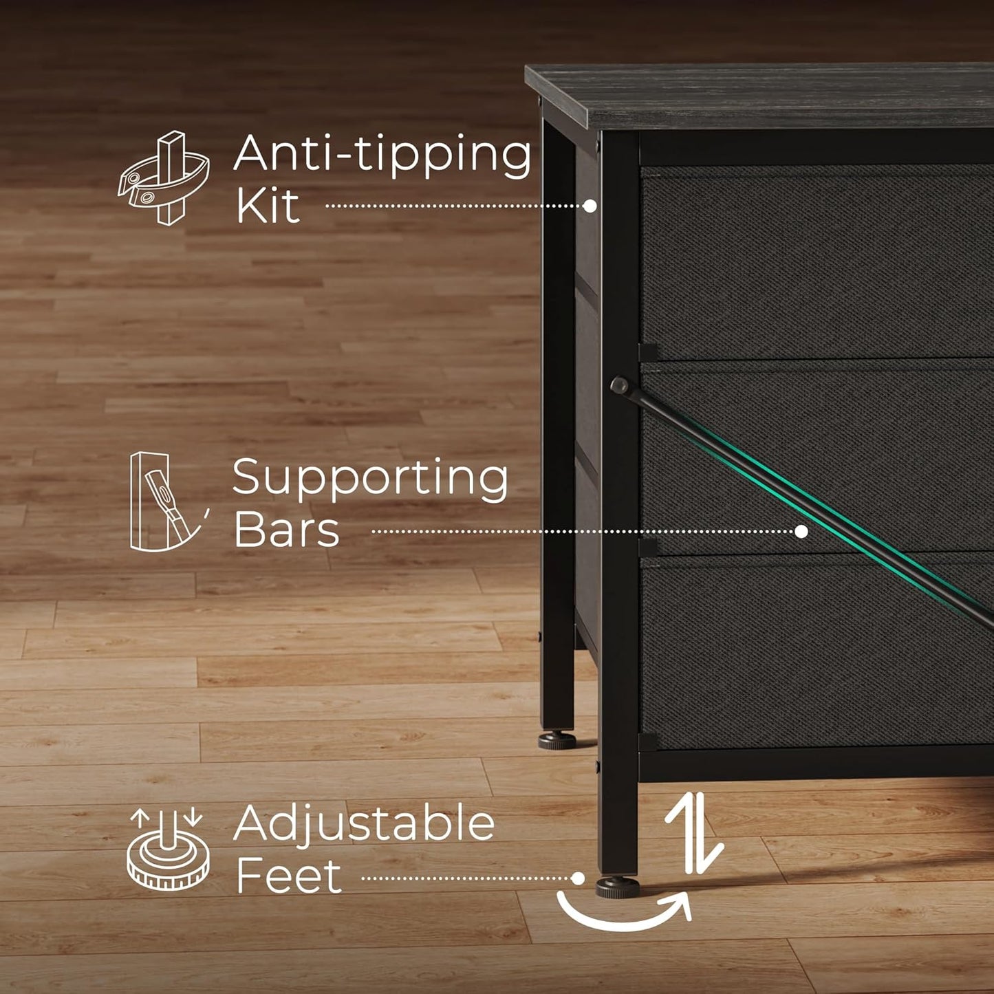 63-Inch Black Dresser and Entertainment Center with 9 Drawers, Suitable for 55 to 70 Inch TVs, Ideal for Bedroom and Closet Storage