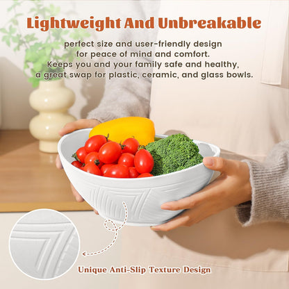 Large 9.6-Inch Oval Serving Bowls Set of 4 - 60 Oz Capacity, Perfect for Salads, Side Dishes, and Pasta, Microwave and Dishwasher Safe, Elegant White Finish