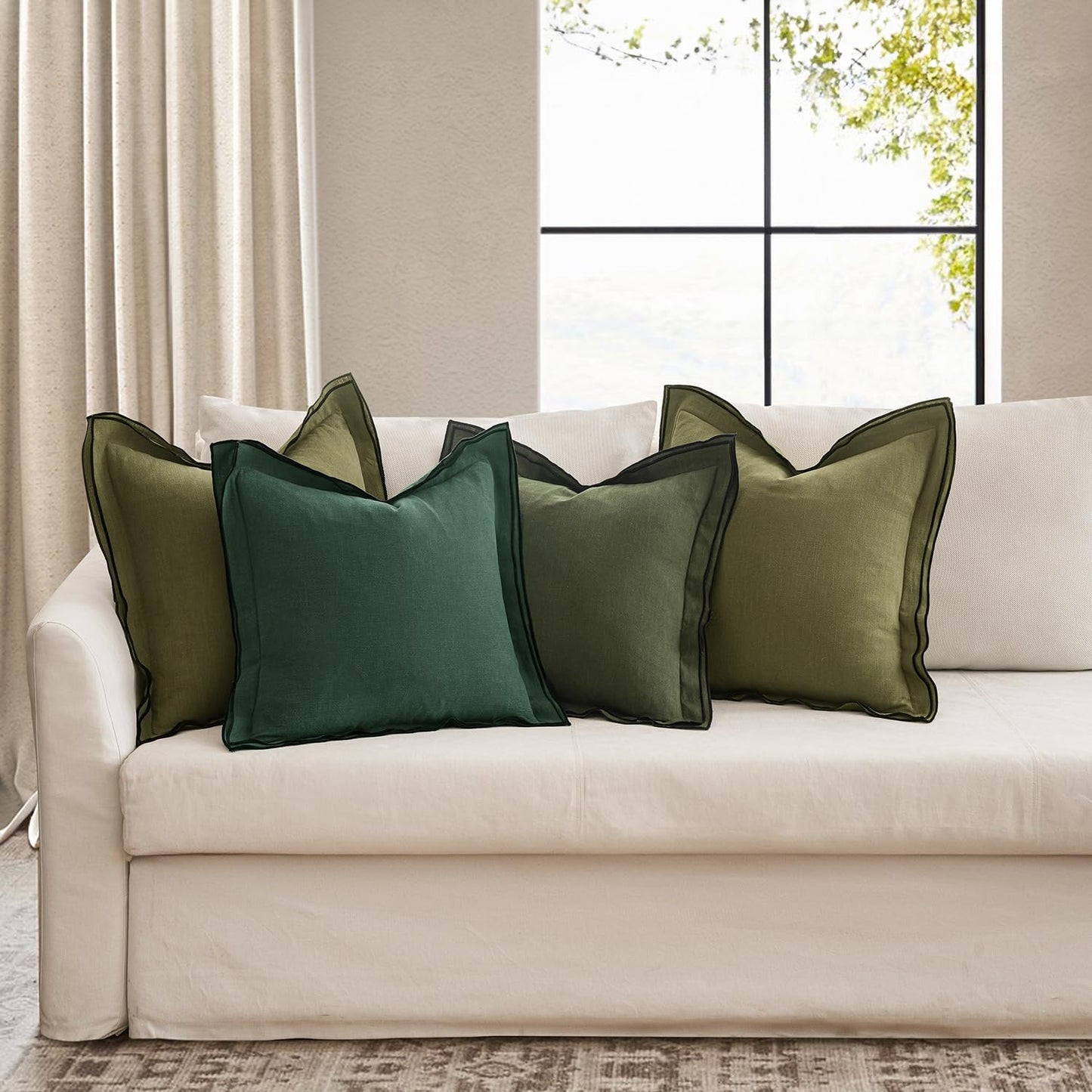 Linen Throw Pillow Covers, 2 Piece 18X18 Inch Dark Olive Green, Boho Euro Pillowcases for Bed to Infuse Elegance, Ideal for Sofa Couch Cushion in Home Decor Upgrade