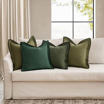 Linen Throw Pillow Covers, 2 Piece 18X18 Inch Dark Olive Green, Boho Euro Pillowcases for Bed to Infuse Elegance, Ideal for Sofa Couch Cushion in Home Decor Upgrade