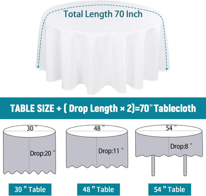2 Packs White round Tablecloth 70 Inches White Polyester Table Cloths Circle Stain and Wrinkle Resistant Tablecloths for round Tables Washable Fabric Table Covers for Wedding Banquet Parties