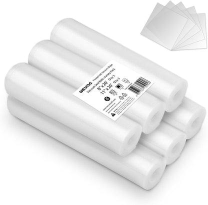 8" X 20' and 11" X 20' Vacuum Sealer Roll, 6 Pack-Ideal for Food Storage, Sous Vide, and Meal Prep, Keep Food Fresh and Nutrients,  Lite