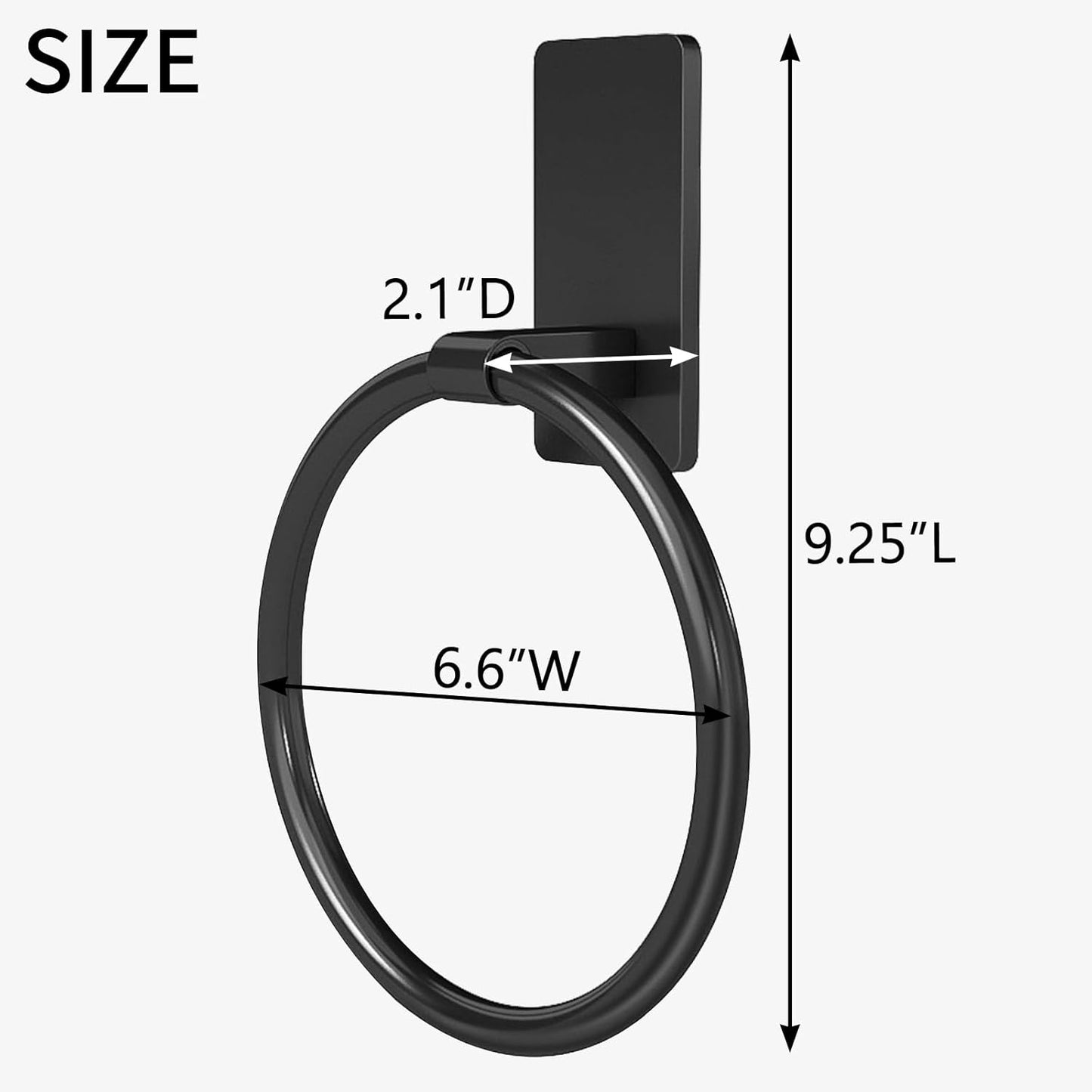 Adhesive Towel Ring, Hand Towel Holder for Bathroom Wall Mounted, Adhesive round Towel Ring for Bath RV, Black