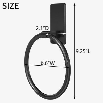 Adhesive Towel Ring, Hand Towel Holder for Bathroom Wall Mounted, Adhesive round Towel Ring for Bath RV, Black