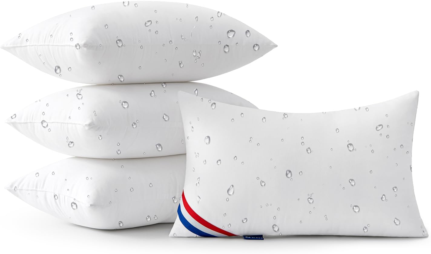 Outdoor Pillows Pack of 4 12X20 Inch Outdoor Pillow Inserts Waterproof Decorative Throw Pillow Inserts, Rectangle Water Resistant Pillow for Garden Couch Furniture