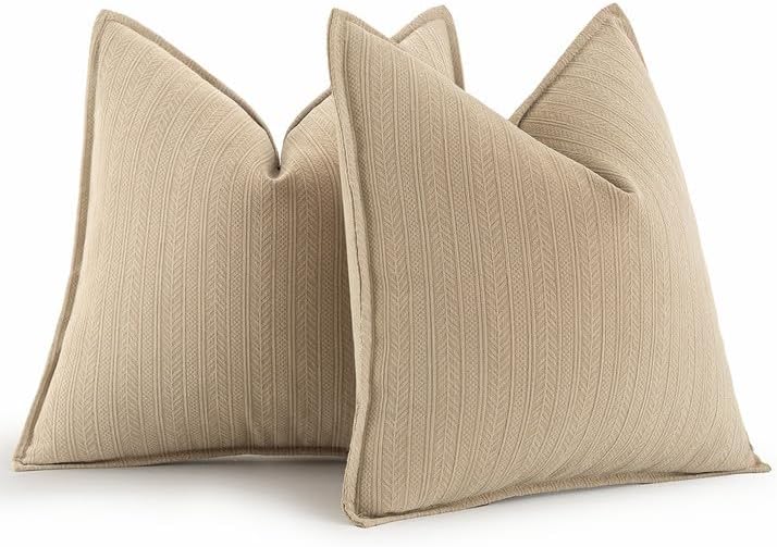 20X20 Inch Oatmeal Decorative Couch Pillow Covers Set of 2 Chenille Throw Pillow Covers Farmhouse Cushion Cases with Elegant Design for Home Decor Sofa Bedroom Living Room