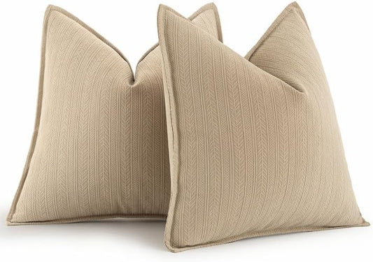 20X20 Inch Oatmeal Decorative Couch Pillow Covers Set of 2 Chenille Throw Pillow Covers Farmhouse Cushion Cases with Elegant Design for Home Decor Sofa Bedroom Living Room