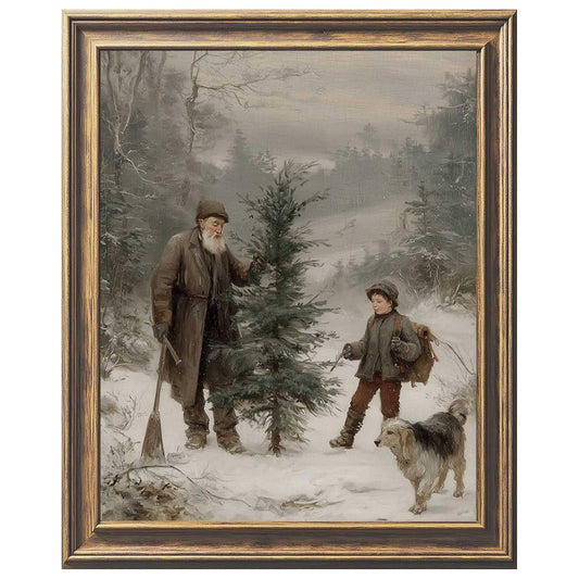 Vintage Christmas Print Wall Art, Winter Landscape Painting Print, Antique Rustic Wall Decor, Farmhouse Christmas Art, Holiday Wall Decor, Snowy Winter Print, Unframed (8 X 10 Inches)