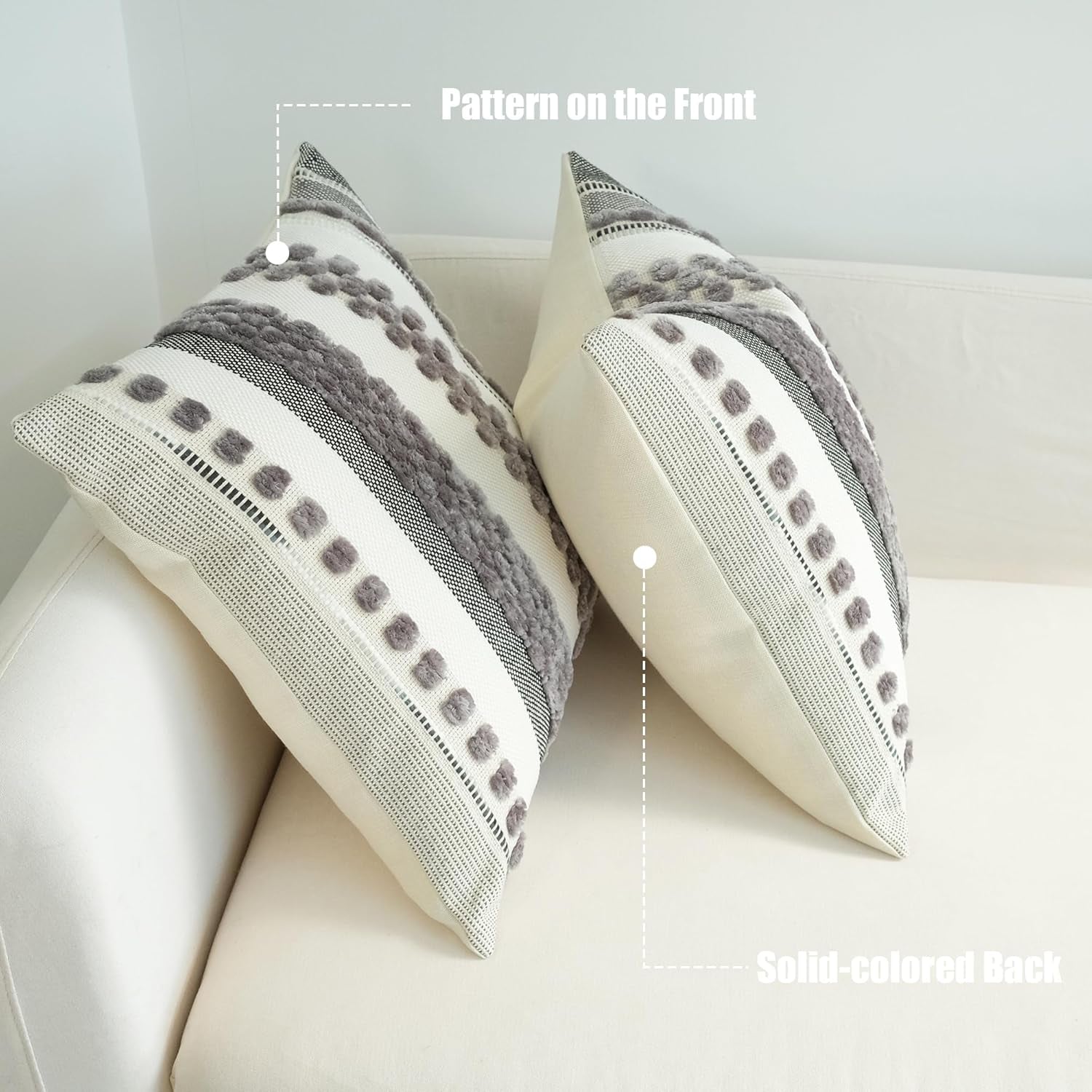 Pack of 2 Boho Throw Pillow Covers Accent Striped Pillowcovers Farmhouse Decorative Cushion Case Home Decor 18 X 18 Inch Grey