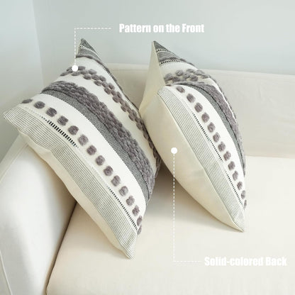 Pack of 2 Boho Throw Pillow Covers Accent Striped Pillowcovers Farmhouse Decorative Cushion Case Home Decor 18 X 18 Inch Grey
