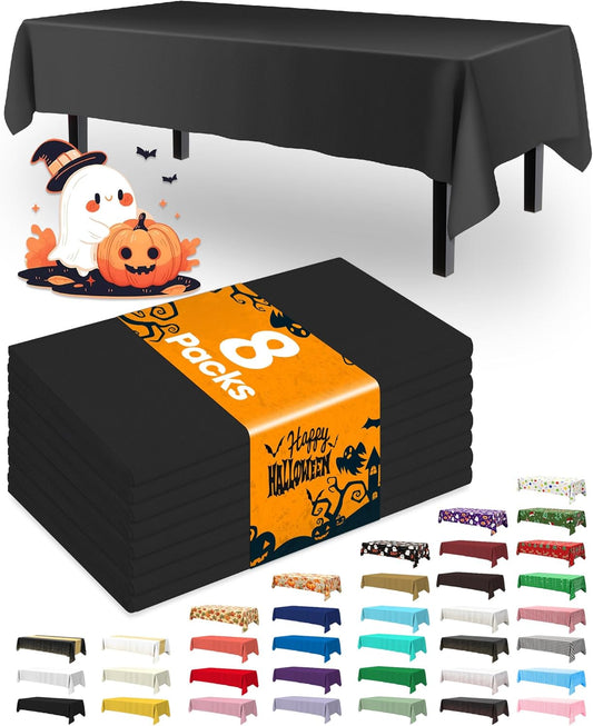 Plastic Table Cloth Disposable 8 Pack, 54 X 108 Inch Table Cloths, Graduation Decorations Class of 2025, Graduation Party Tablecloths, Rectangle, Plastic Cover, Leakproof & Sturdy, Black