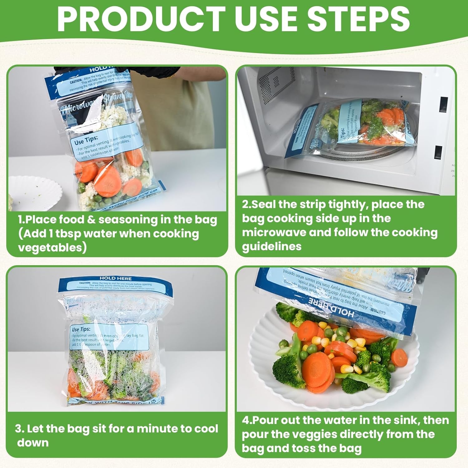 20 Pack Steam Cooking Bags, Microwave Steamer Bags for Vegetables, Seafood and Meat, Microwave and Freezer Safe