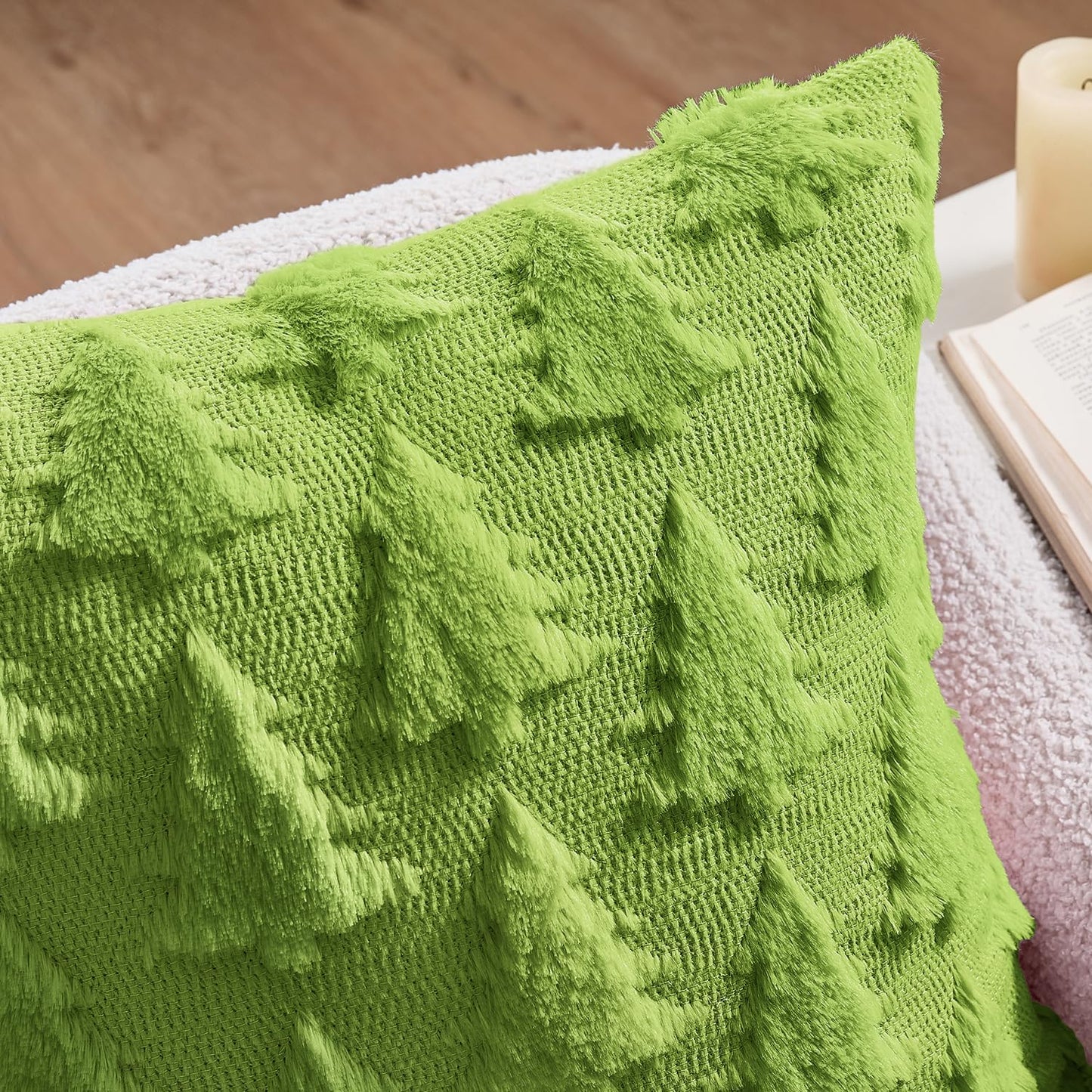 Christmas Throw Pillow Covers Green Christmas Decorations Set of 2 Xmas Tree 18X18 Pillow Covers Soft Plush Faux Wool Pillowcases Holiday Festivals Winter Home Decor Sofa Couch Bed Porch