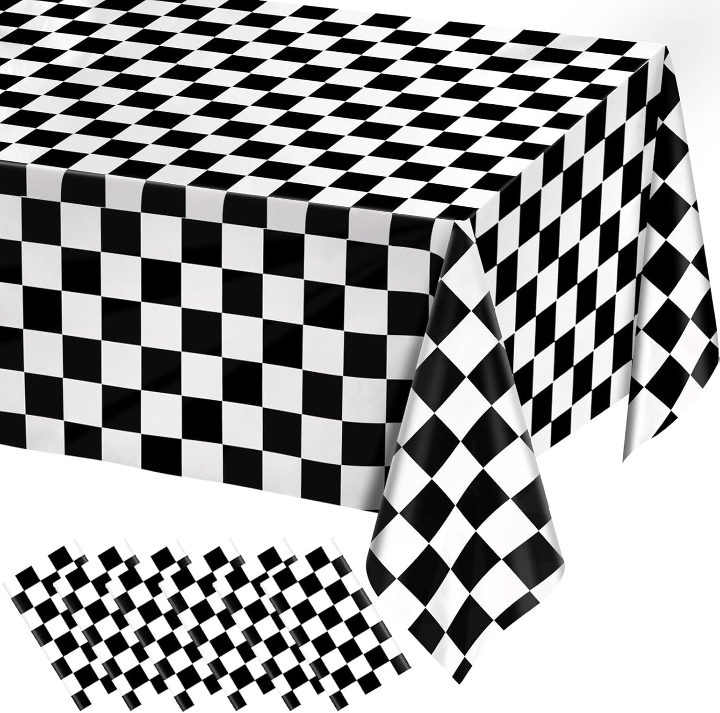 6 Pack Black and White Gingham Tablecloth Rectangular Buffalo Checkered Tablecloths Disposable Plastic Plaid Table Cover for Parties, Outdoor Picnic, Birthday, Wedding, Camping 54 × 108 Inch