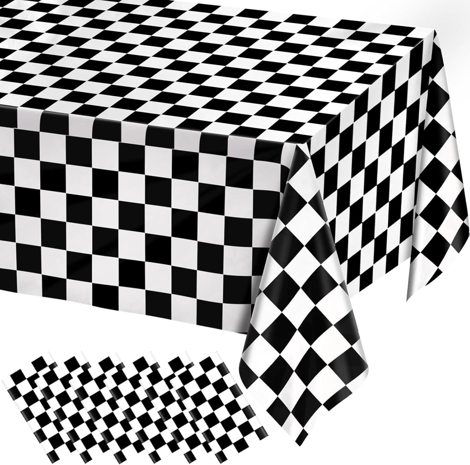 6 Pack Black and White Gingham Tablecloth Rectangular Buffalo Checkered Tablecloths Disposable Plastic Plaid Table Cover for Parties, Outdoor Picnic, Birthday, Wedding, Camping 54 × 108 Inch