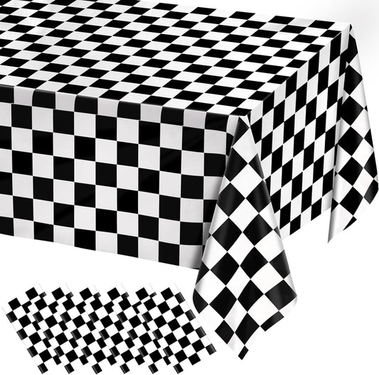 6 Pack Black and White Gingham Tablecloth Rectangular Buffalo Checkered Tablecloths Disposable Plastic Plaid Table Cover for Parties, Outdoor Picnic, Birthday, Wedding, Camping 54 × 108 Inch