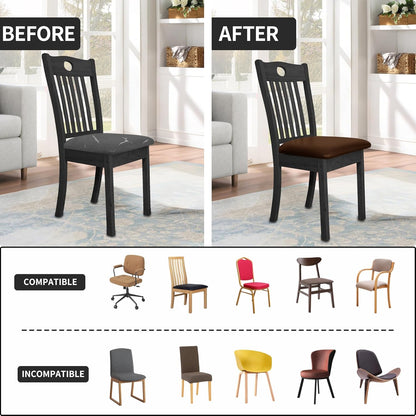 Waterproof PU Leather Seat Covers for Dining Room Chairs Set of 4, Stretch Fit Removable Chair Seat Protector Slipcovers with Elastic Band, Coffee