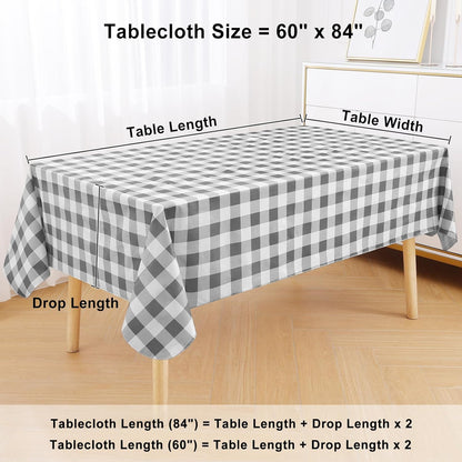 Rectangle Waterproof Vinyl Table Cloth, Buffalo Flannel Backed Tablecloth, Wipeable Plastic Table Cover for Dinner, Kitchen, Outdoor (60" X 84", Grey and White)
