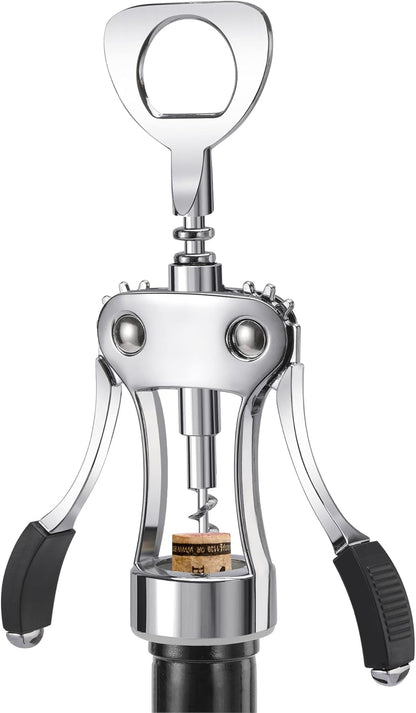 Wine Opener, Heavy-Duty Zinc Alloy Wing Corkscrew, Premium Beer Bottle Opener, Multifunctional Wine Accessories with Ergonomic Handle and Sharp Screw, for Kitchen, Bar, Restaurant, Bartenders