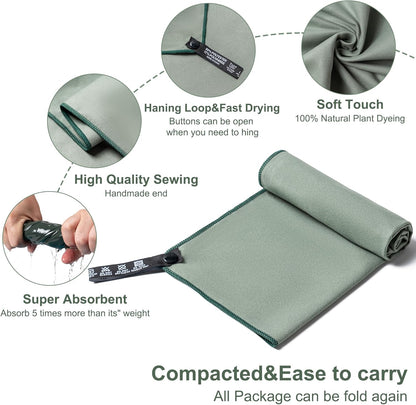 Camping Towel,2 Pack Microfiber Travel Sports Towel,Quick Dry - Super Absorbent - Ultra Compact -Ultra Soft - Lightweight.Suitable for Gym,Yoga,Trip,Beach, Shower, Backpacking,Pool(Army Green)