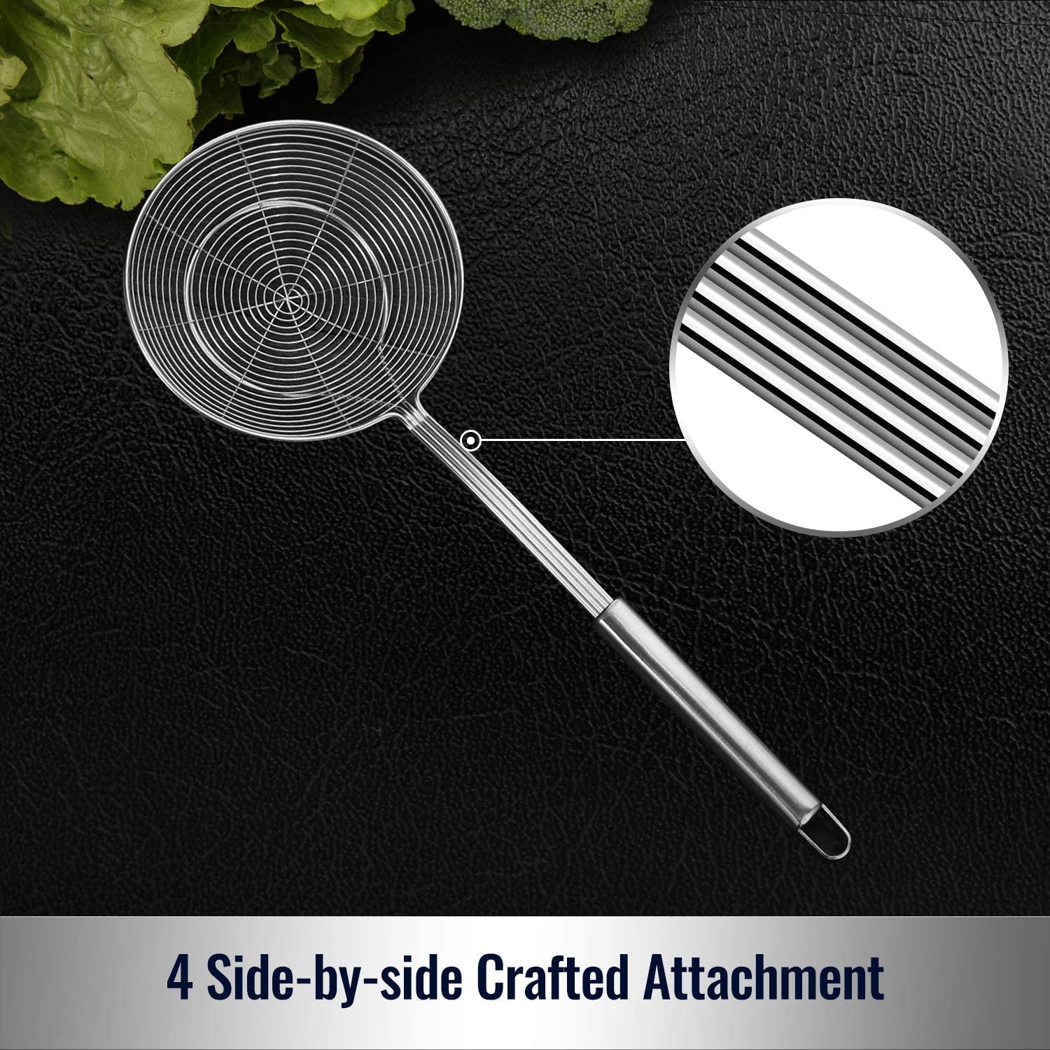 Solid Stainless Steel Spider Strainer Skimmer Ladle for Cooking and Frying, Kitchen Utensils Wire Strainer Pasta Spoon, 5.4 Inch