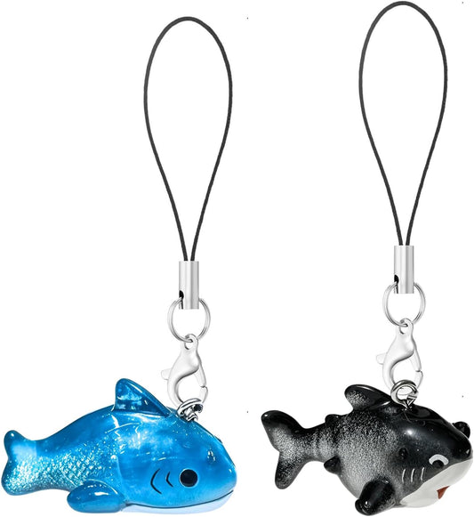 2Pcs Shark Phone Charms, Whale Shark Keychain, Blue Ocean Phone Charms for Bag Keychain Camera Decor