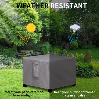 Square Patio Ottoman Cover, Waterproof Outdoor Ottoman Cover, Fade Resistant Patio Side Table Cover, Durable Outdoor Furniture Covers with Sealed Seam (25"X25"X17", Grey)