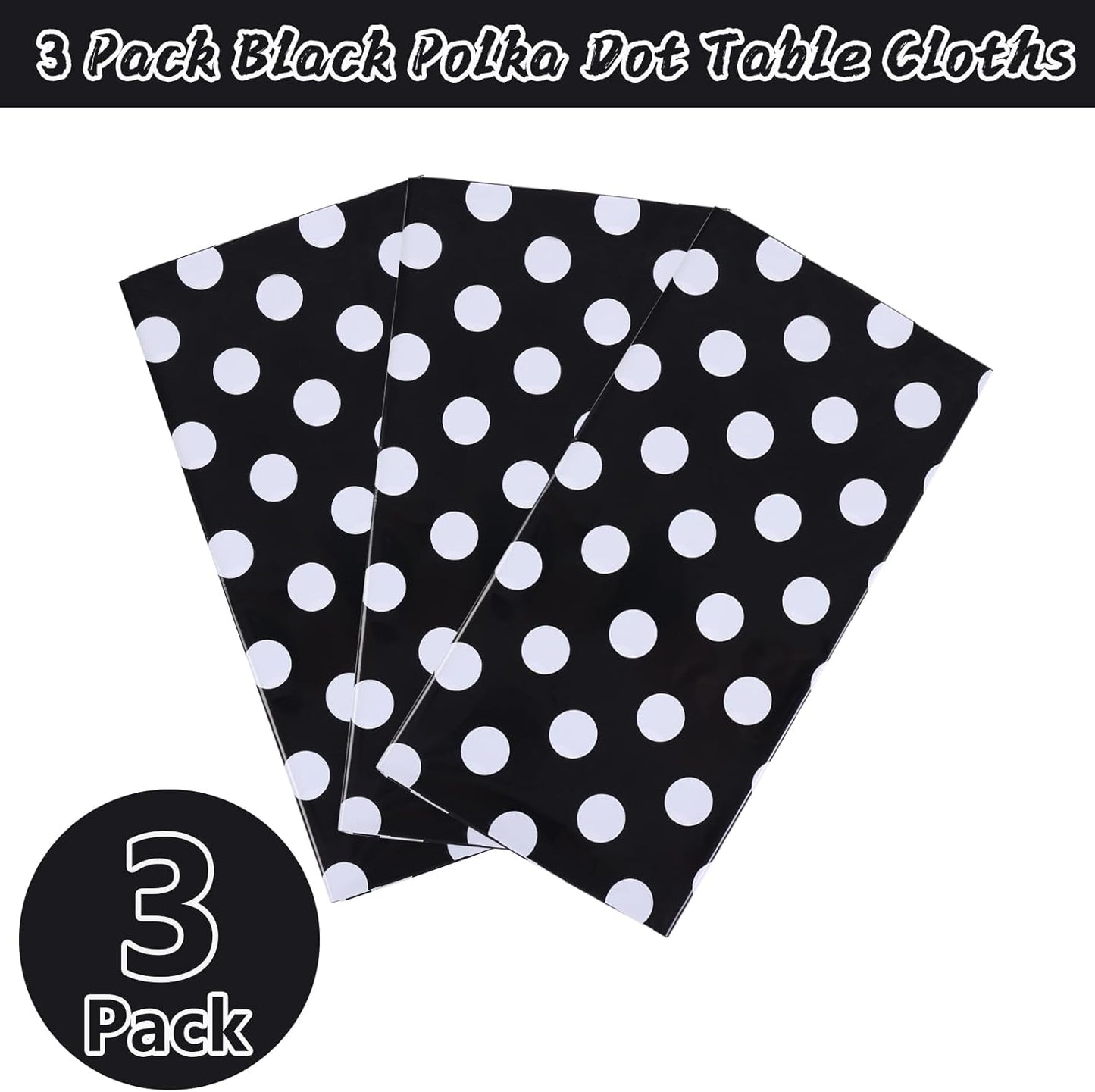 3 Packs Black Polka Dot Plastic Table Cloth 54X108 Inch Black and White Dots Mini Mouse Tablecloths Disposable Black Waterproof Picnic Table Covers for Rectangle Tables Birthday Party Supplies