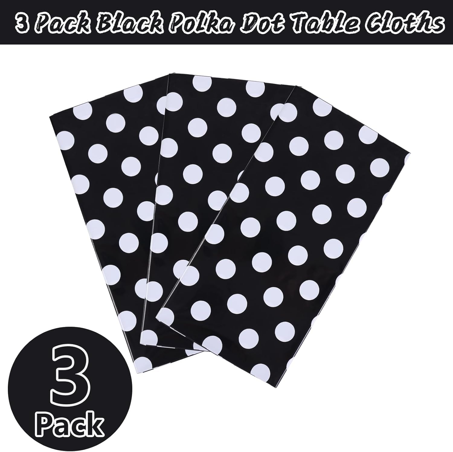 3 Packs Black Polka Dot Plastic Table Cloth 54X108 Inch Black and White Dots Mini Mouse Tablecloths Disposable Black Waterproof Picnic Table Covers for Rectangle Tables Birthday Party Supplies