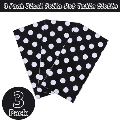 3 Packs Black Polka Dot Plastic Table Cloth 54X108 Inch Black and White Dots Mini Mouse Tablecloths Disposable Black Waterproof Picnic Table Covers for Rectangle Tables Birthday Party Supplies