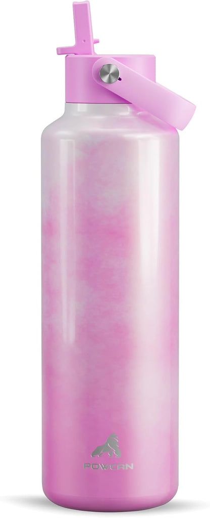 24 Oz Double Walled Water Bottle for Women: Leakproof, Cup Holder Friendly, Standard Mouth, Top Handle, Insulated Stainless Steel Flask for Student, Teacher, Nurse, Commuter, Bag, Home (Cloudy Rose)