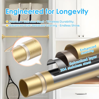 Small Tension Rod 18 to 27 Inch，1 - Inch Diameter Gold Tension Curtain Rod Small Tension Rod No Drilling, anti - Slip, anti - Rust Short Tension Rod