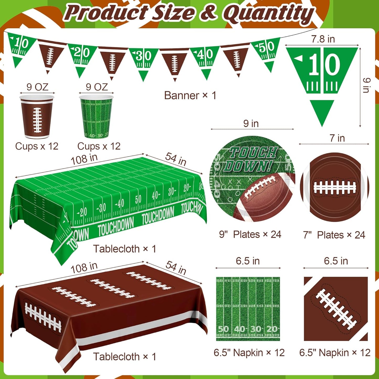 Football Party Decorations Serve 24, 99 Pcs Football Party Supplies, Disposable Football Dinner Plates Football Dessert Plates Napkins Cups Tablecloth Banner for Game Day Party Favors Decor