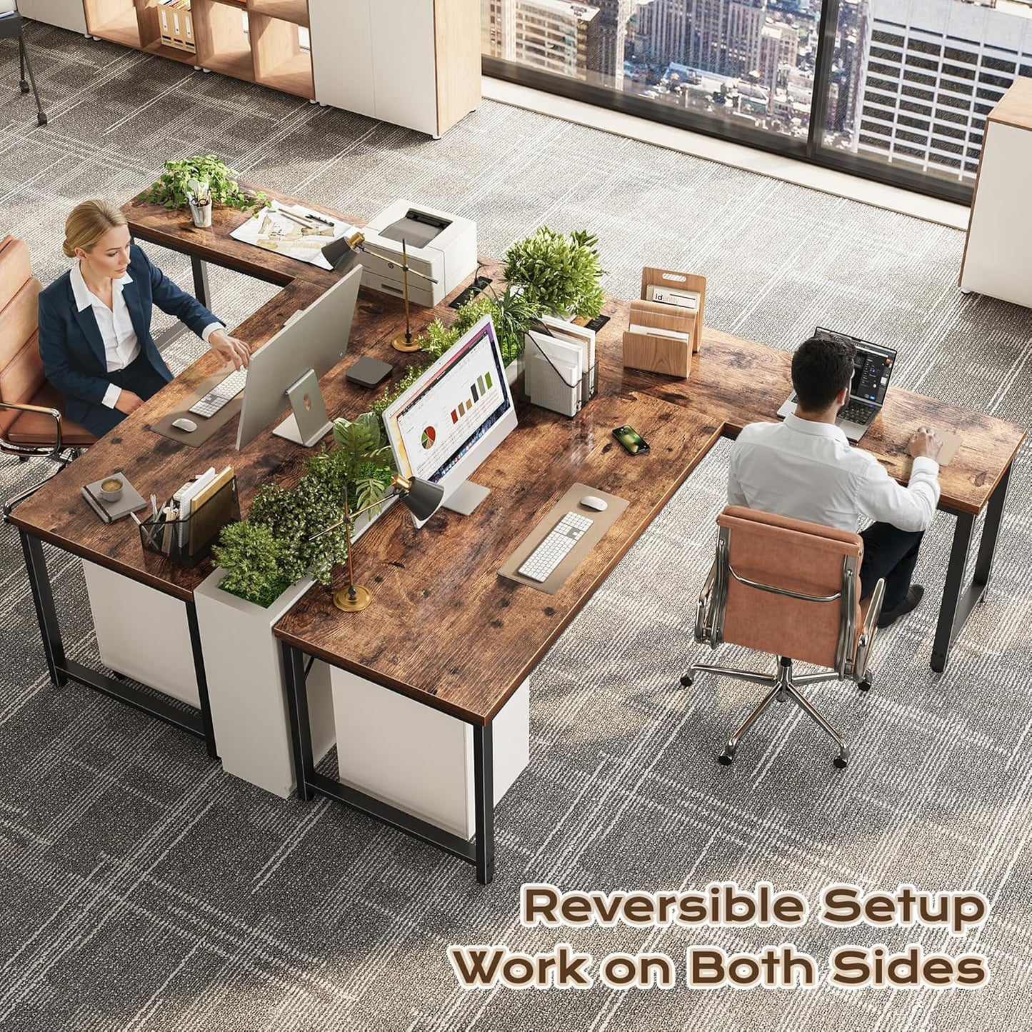 63-Inch L-Shaped Desk with Integrated Power Outlets and USB-C Port, Enhanced 0.95-Inch Desktop Thickness, Reversible Design, Spacious Corner Gaming and Office Desk, Sturdy Metal Frame, Rustic Brown Finish for Home Office and Study