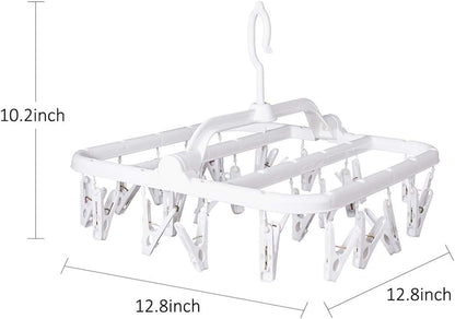 Foldable Clip Hangers with 26 Drying Clips, Underwear Hanger with Clips, Plastic Laundry Clip and Drip Drying Hanger for Socks, Bras, Lingerie, Clothes, Sturdy, White