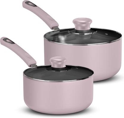 Nonstick Stock Pot Saucepan Set with Lids, 1 Quart and 2 Quarts Multipurpose Stock Pots Set for Home, Kitchen or Restaurant, Purple & Black