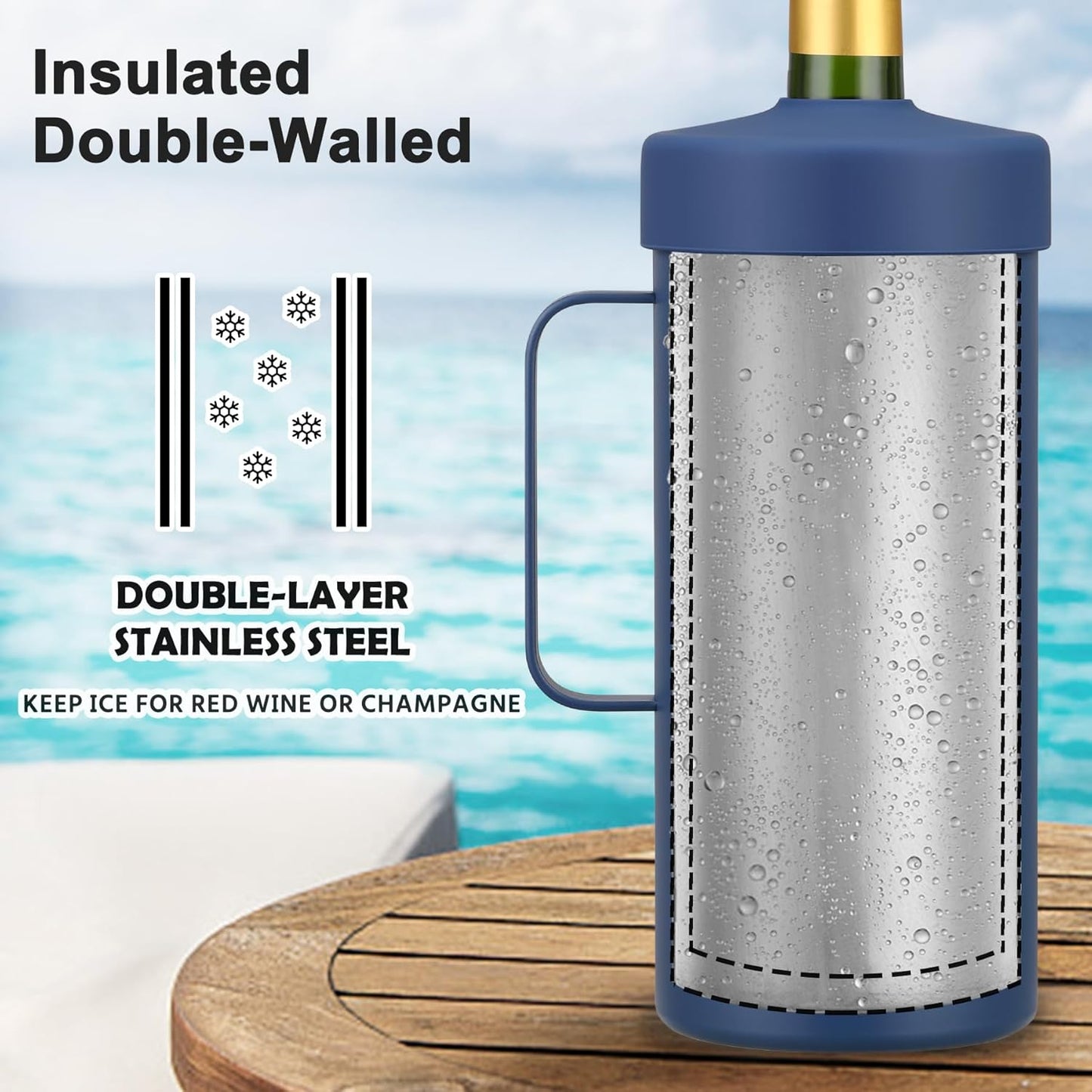 2 in 1 Wine Chiller Single Bottle and Travel Tumbler, 42Oz Stainless Steel Iceless Cooler Wine Bottle, Insulated Mug with Lid, Keep Wine Cold up to 6 Hours Fits Most Wine Bottles Gift for Wine Lovers