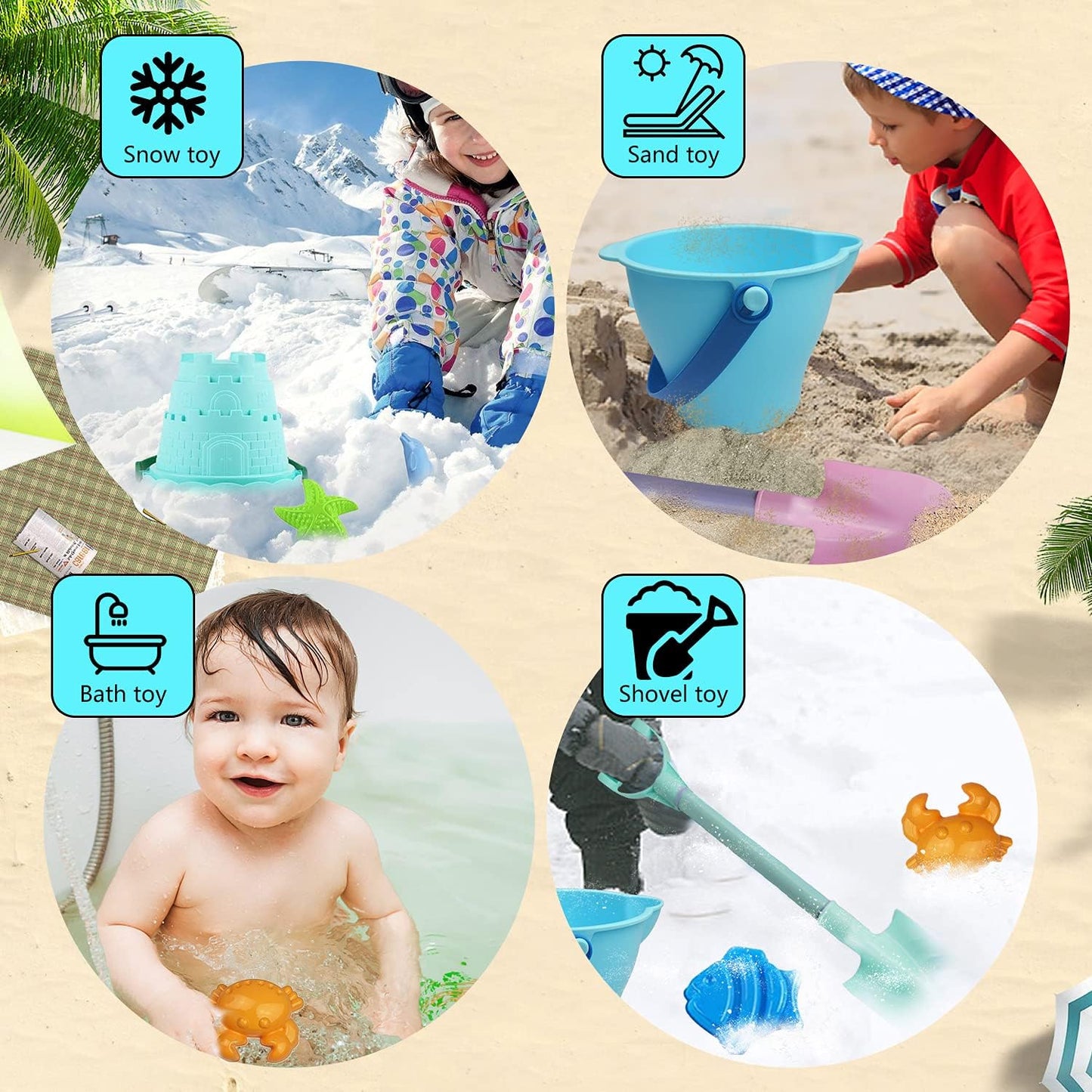 Long Shovels Sand Toys Set with Mesh Bag Including Dump Truck, Beach Buckets, Shovels, Rakes, Molds, Outdoor Beach Toys Tool Kit for Kids, Toddlers, Boys and Girls (15 PCS) Age 3+